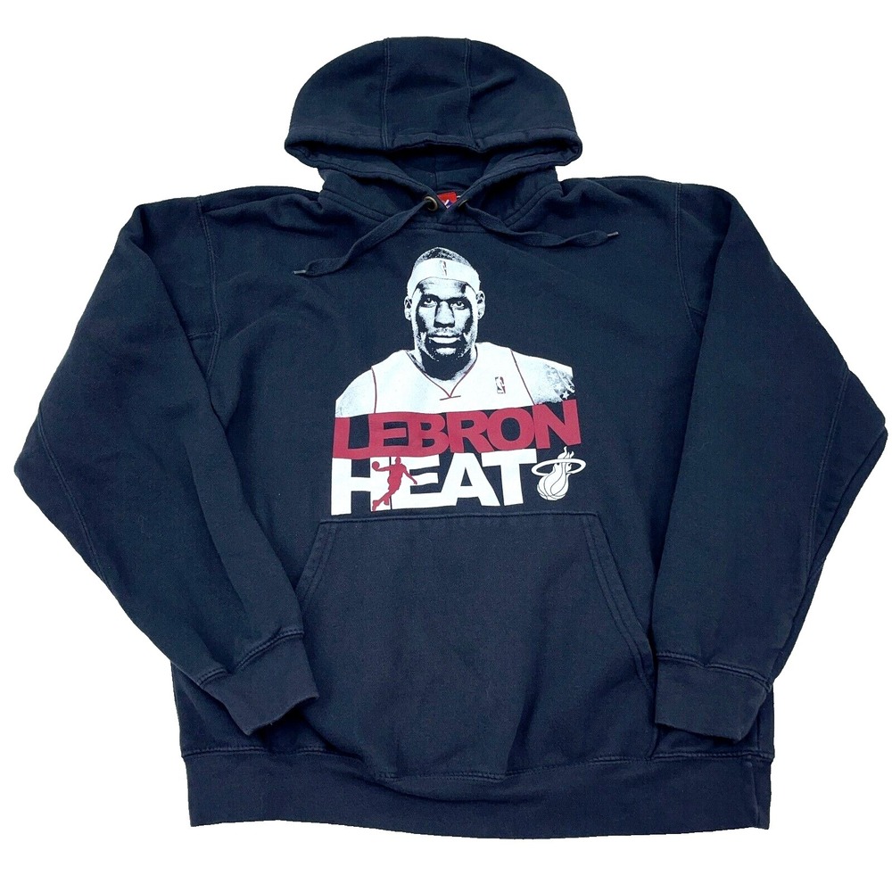 Miami Heat Hoodie Men Medium Black Sweatshirt LeBron James Cotton Y2K